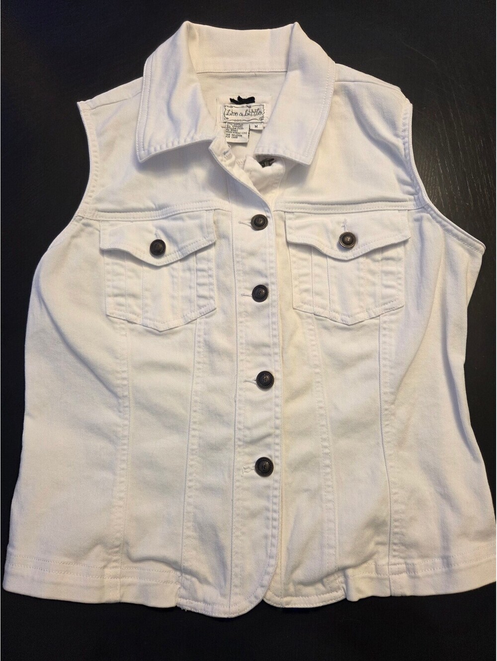 Live a Little White Cotton Blend Sleeveless Denim Vest Jacket, Size M